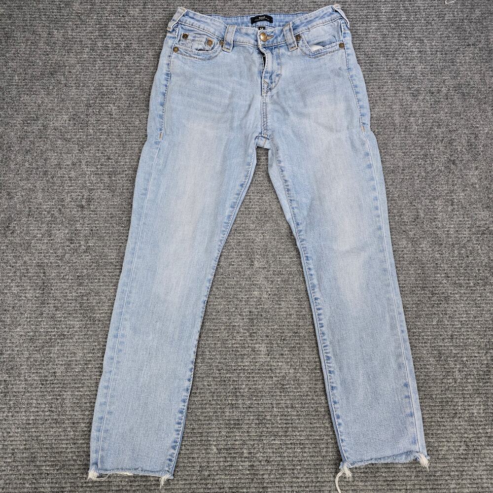 True Religion Halle Jeans Womens 29x28 Light Wash Super Skinny Frayed Hem